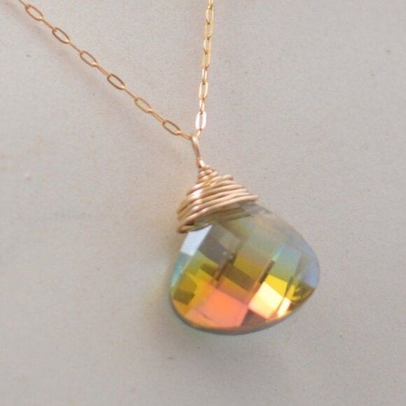 Crystal Necklace Swarovski Wire Wrapped Pendant - Picture 2 of 3